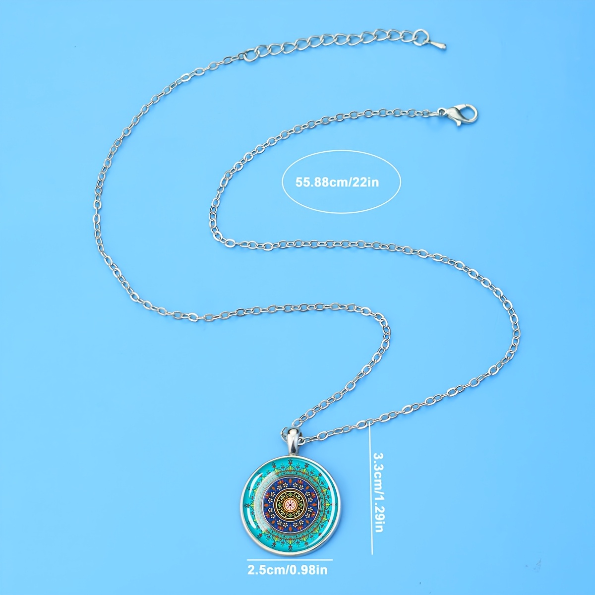 Women's Boho Style Mandala Pattern Glass Necklace, Unique Gift